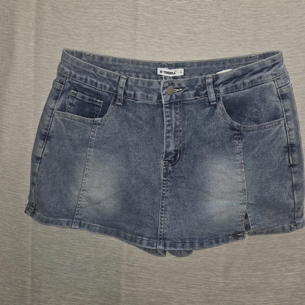 Etosel denim stretch Faded Blue Women's Skorts shorts skirt XL
